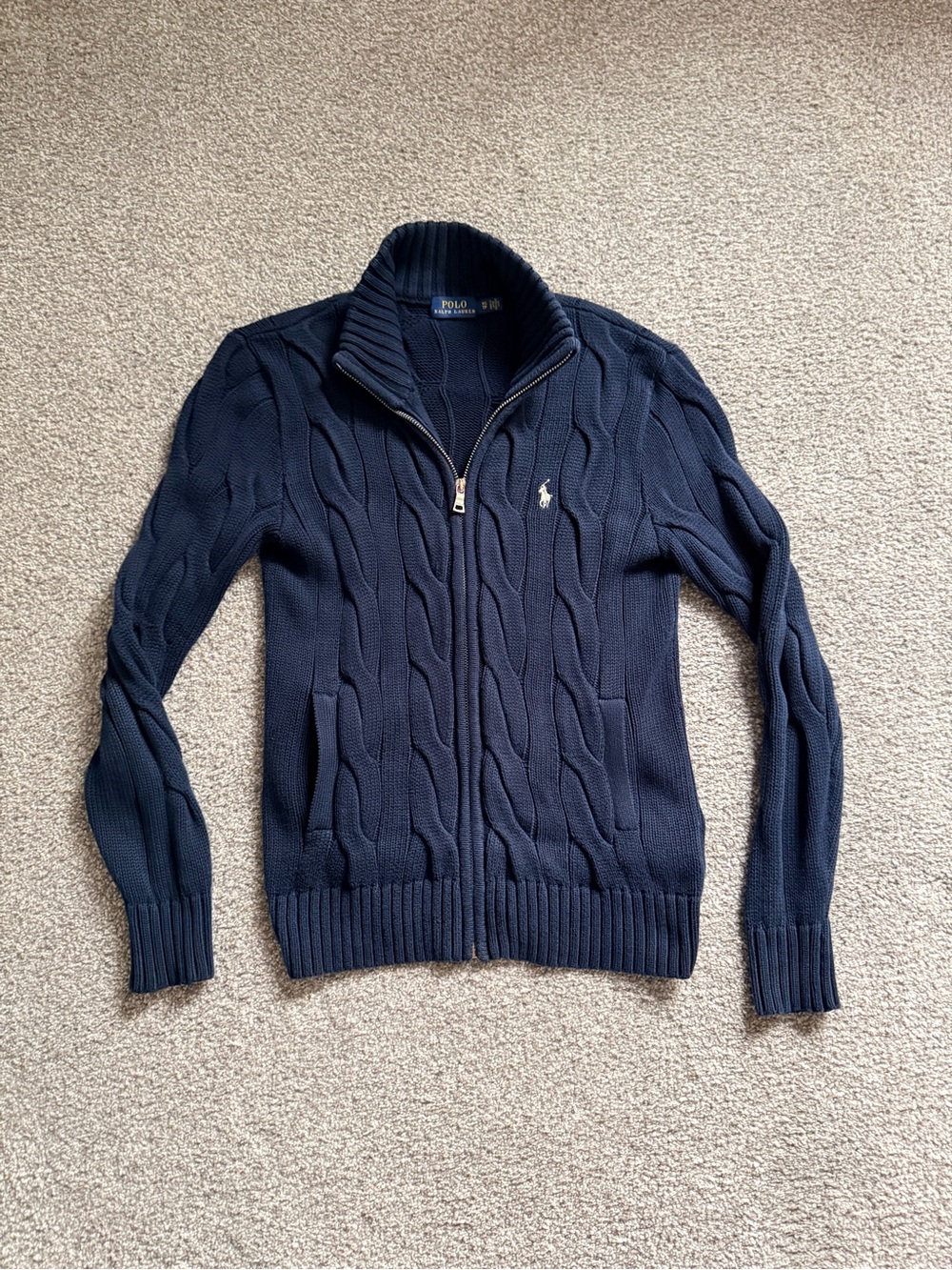 Polo by Ralph Lauren Navy Cable Zip-Up Sweater with Pony Logo